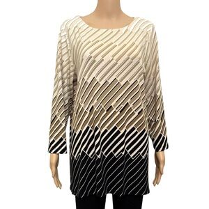 Rafaela Top XL Long Sleeve Beige & Black Cotton